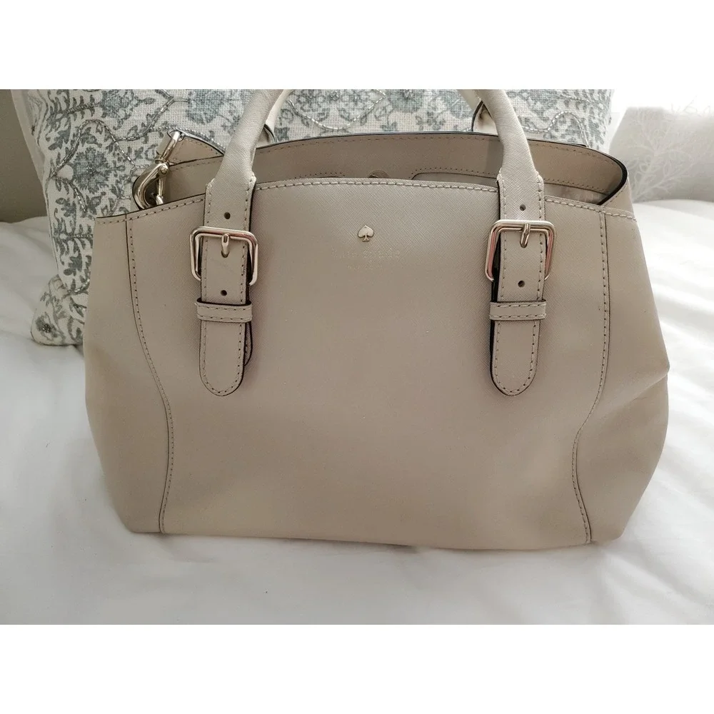 Kate Spade Ivory Beige Saffiano Leather Satchel Purse Handbag With Strap Handles